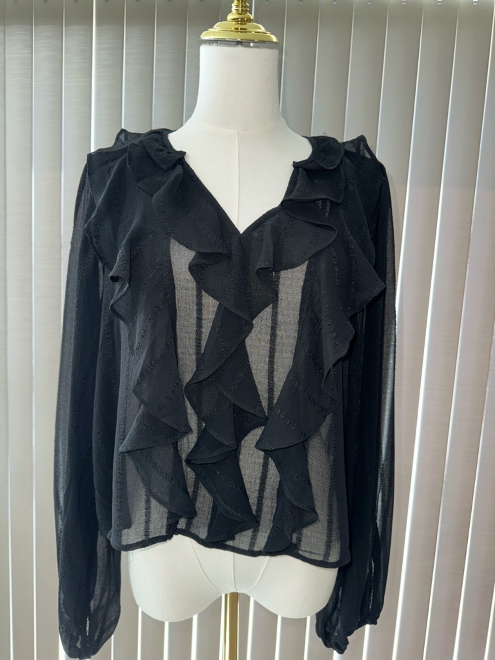 Joie Black Sheer Ruffle Front Blouse